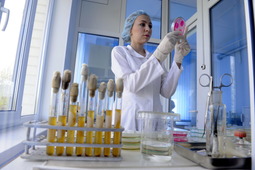 Юлия Рязапова проводит микробиологические исследования питьевой воды